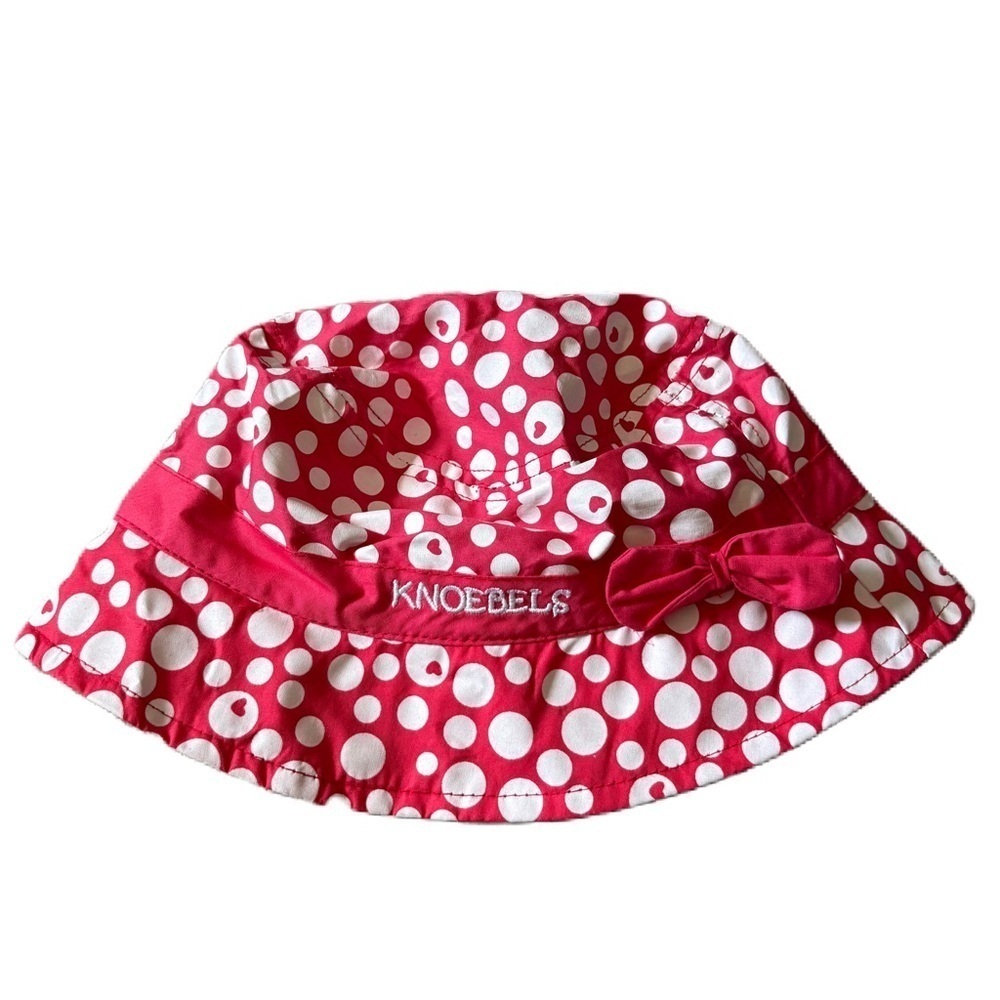 Knoebels Kids Bucket Beach Sun Hat Red Pink Bow Bubble Polka Dot